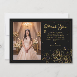 Quinceañera Floral Preto e Dourado