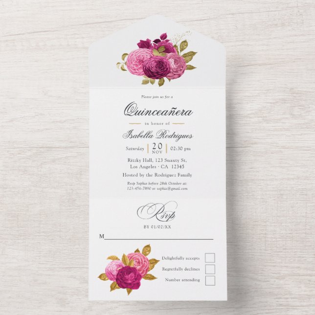 Quinceañera Floral Rosa-Claro e Dourado (Interno)