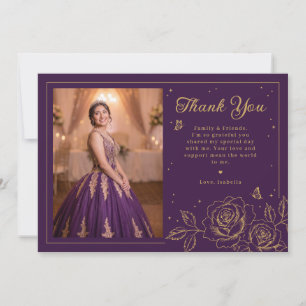 Quinceañera Floral Roxo e Dourado