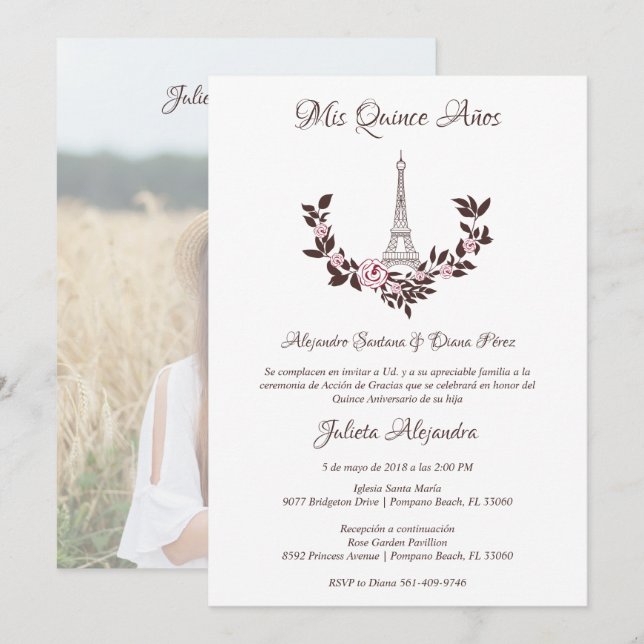 Quinceañera Foto Red Classic Chic Paris Eiffel (Frente/Verso)
