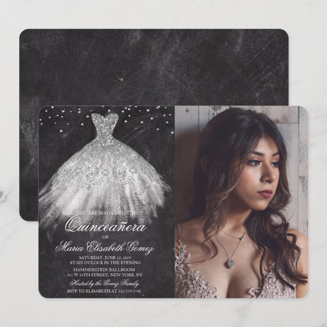 Quinceanera Glitter Diamond Chalk Convite (Frente/Verso)