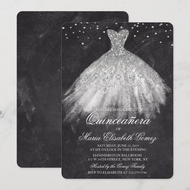 Quinceanera Glitter Diamond Chalk Convite (Frente/Verso)