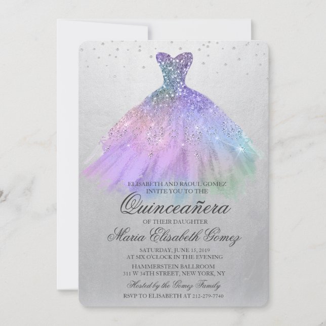 Quinceanera Glitter Diamond Convite (Frente)