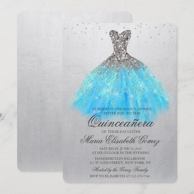 Quinceanera Glitter Diamond Convite (Frente/Verso)