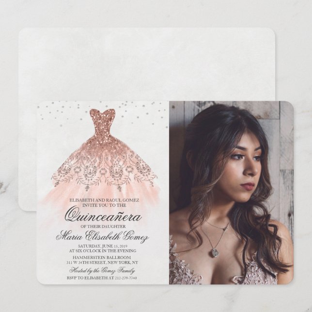 Quinceanera Glitter Diamond Foto Convite (Frente/Verso)