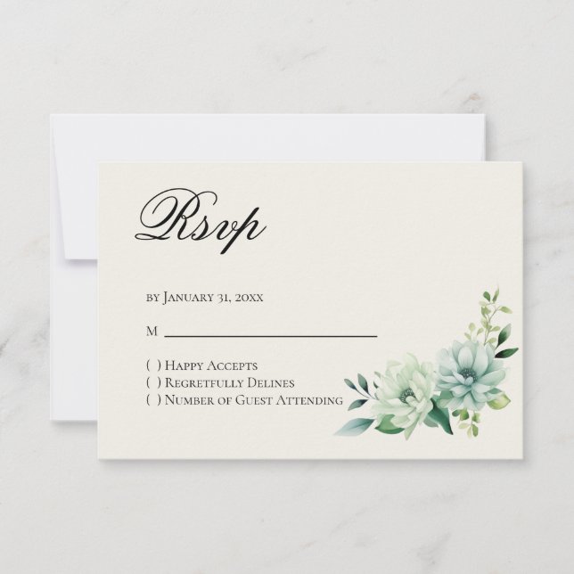 Quinceanera Green floral Reply RSVP Card (Frente)