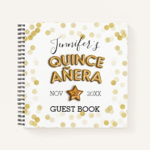 Quinceañera Guestbook Balões Dourados Confetti