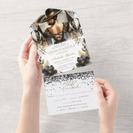 Quinceañera Luxury Estilo Dourado Mexicano Preto R
