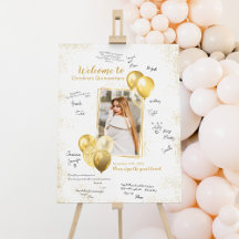 Quinceañera ou Foto de Assinatura Dourada do Parti