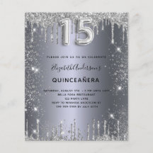 Quinceanera prata-metal - convite