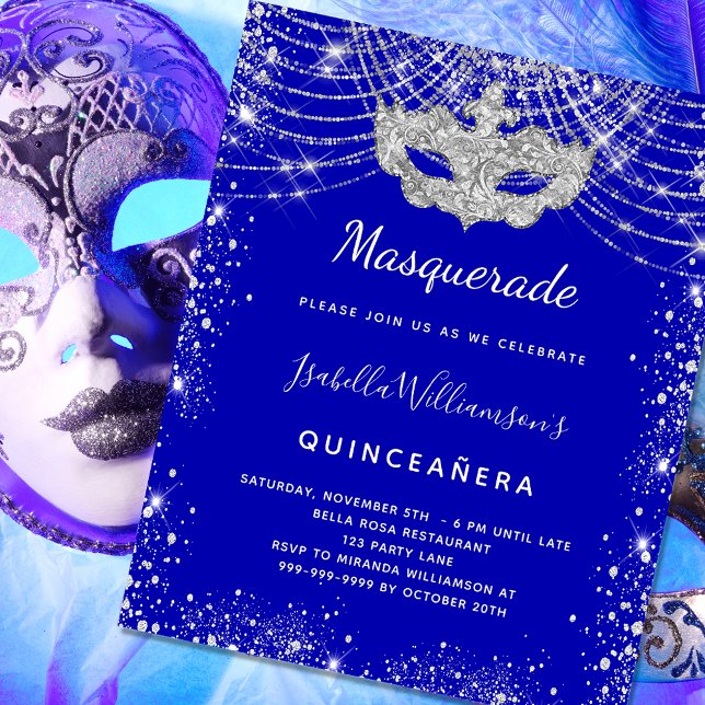 Quinceanera prateada azul-real Mascarada de orçame (Criador carregado)