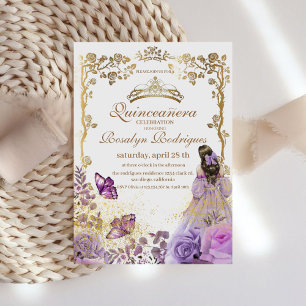 Quinceanera Purple Dourado Convite Branco
