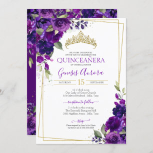 Quinceañera Purple Watercolor Convite Floral