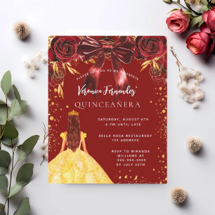 Quinceanera red gold dress arco convite floral