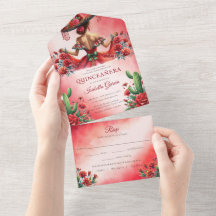 Quinceañera Red Green Estilo Mexicano Rsvp