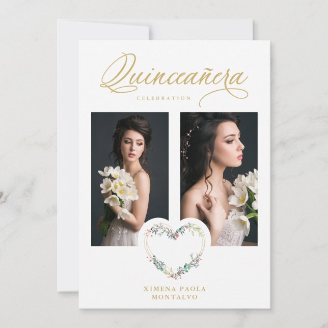 Quinceañera Romantic Pink Shades Faux Gold Floral  (Frente)