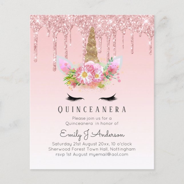 QuINCEANERA - Rosa de Coleta Dourada cor-de-rosa (Frente)