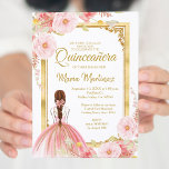 Quinceañera, Rosa de Convite para Flores Douradas<br><div class="desc">Mexicano Quinceañera Invitation Rosa Dourada Flowers Mis Quince Anos,  15 Aniversário, </div>