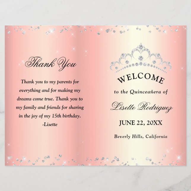 Quinceanera rosa Dourada (Frente)