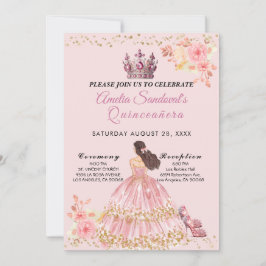 Quinceanera, rosa e Dourada, Convite Floral