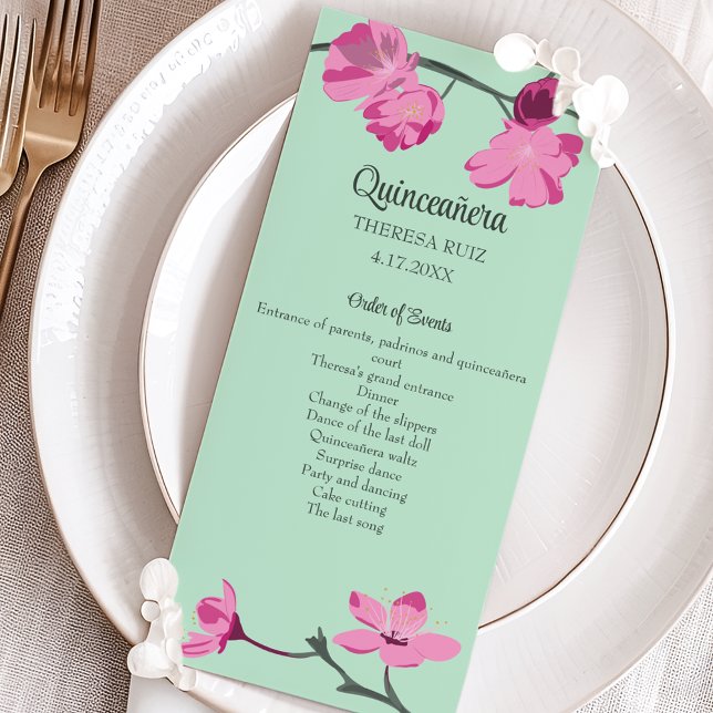 Quinceanera Rosa e Mint Green Cherry Blossom (Criador carregado)