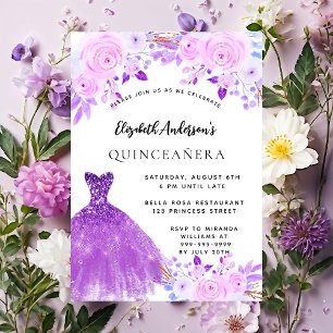 Quinceanera rosa flores roxas cor-de-rosa convite 