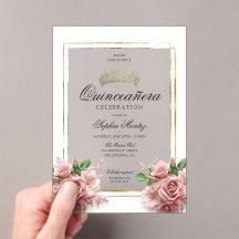 Quinceañera Rosa Rosa Dourada Coroa