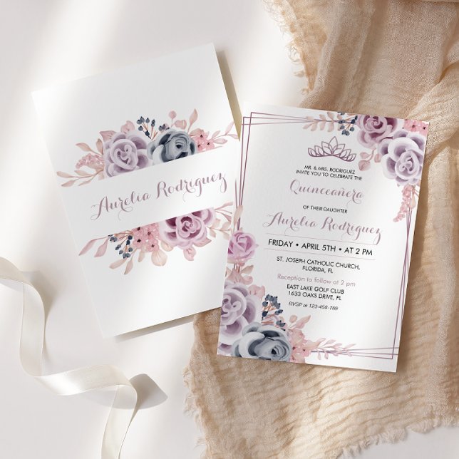 Quinceanera Roxo Convite Quinceanera Aniversário (Criador carregado)