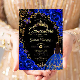Quinceanera Royal Blue Dourado Convite Preto