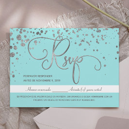 Quinceanera RSVP Blue Silver Cartão de Resposta Es