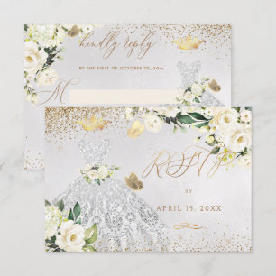 Quinceanera RSVP Silver Glitter Gown Convite