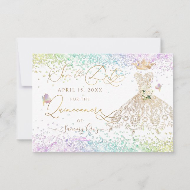 Quinceanera Salve a data Dourada convite para vest (Frente)
