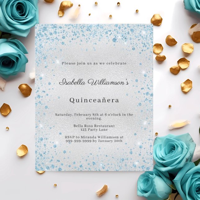Quinceanera silver blue winter party invitation (Criador carregado)