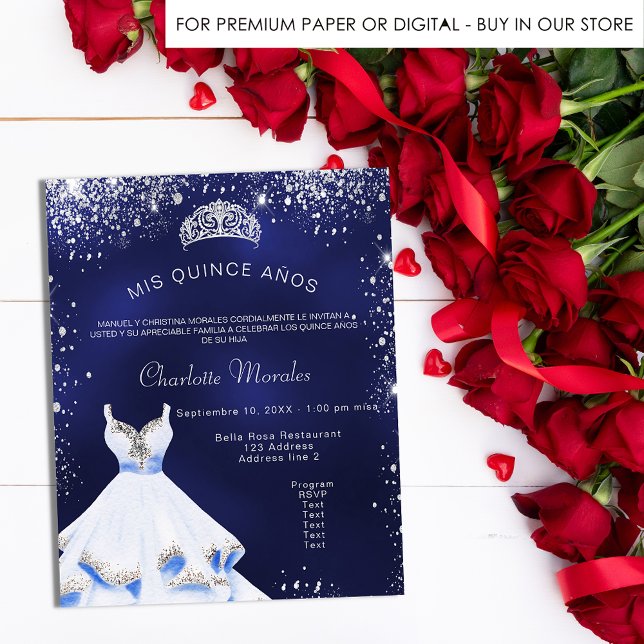 Quinceanera, vestido azul de prata, convite (Criador carregado)