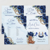 Quinceañera XV 15 Programa Real Blue Floral Charro