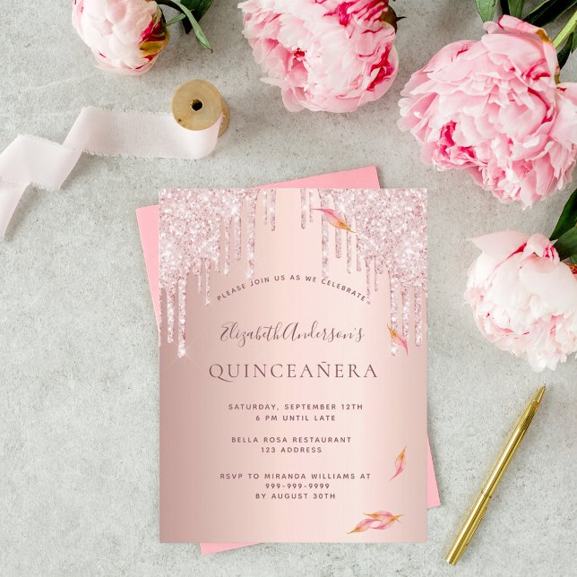 Quincenera - rosa de festa - convite à relâmpagos (Criador carregado)