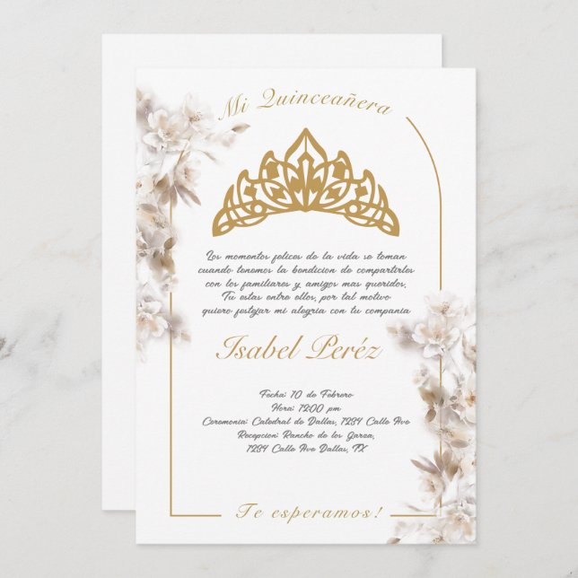 Quinto convite da Quinceañera, quadro de celular,  (Frente/Verso)