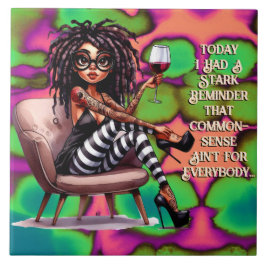 Quirky Lady Tattoo & Wine Commonsense Azulejo cerâ