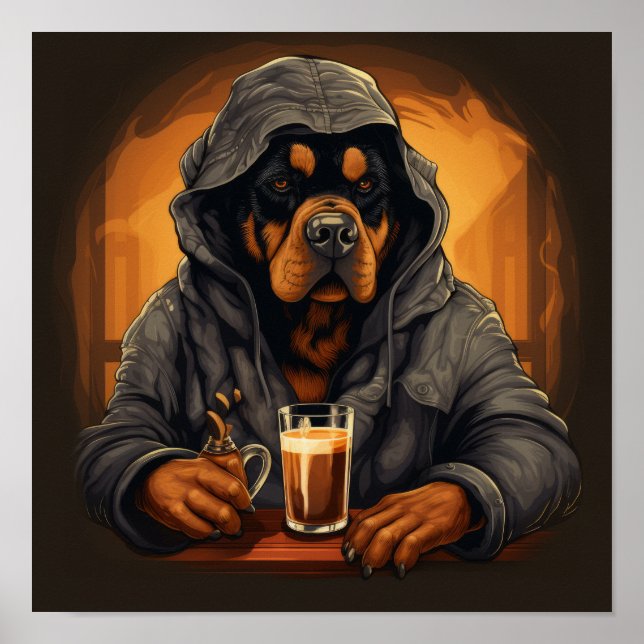 Quirky Rottweiler Caricature Poster - Anima-se com (Frente)