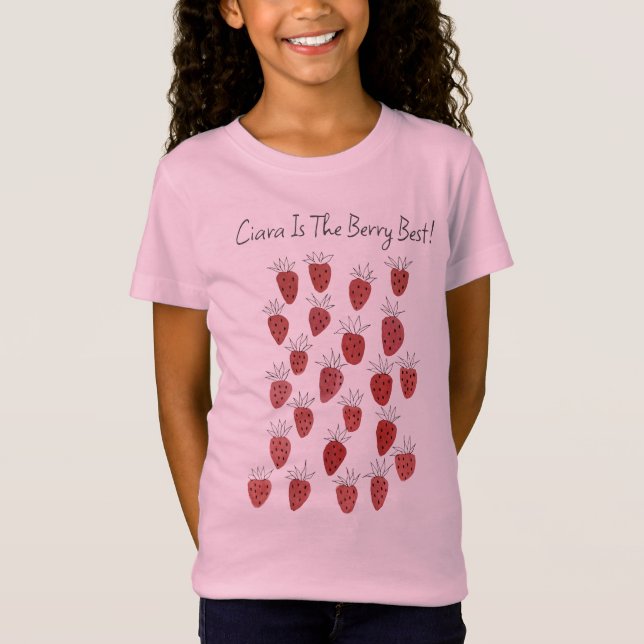 Quirky Strawberry Pattern Girls T-Shirt (Frente)