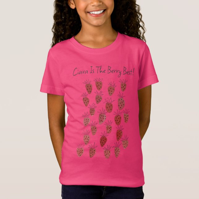 Quirky Strawberry Pattern Girls T-Shirt (Frente)