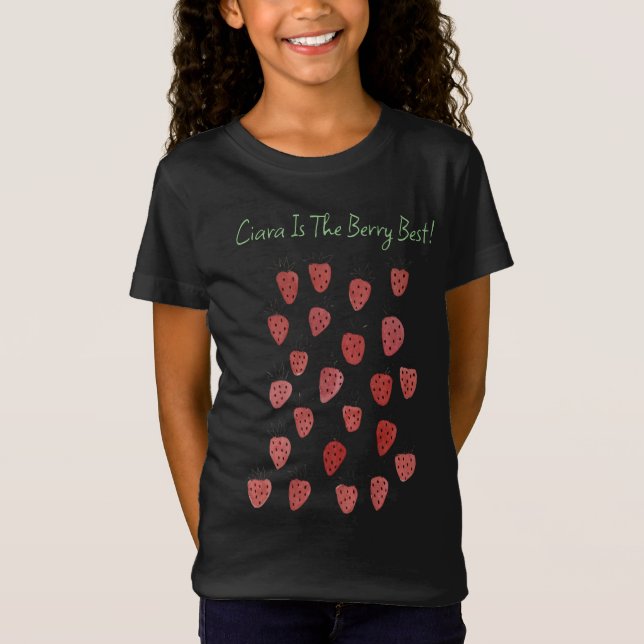 Quirky Strawberry Pattern Girls T-Shirt (Frente)