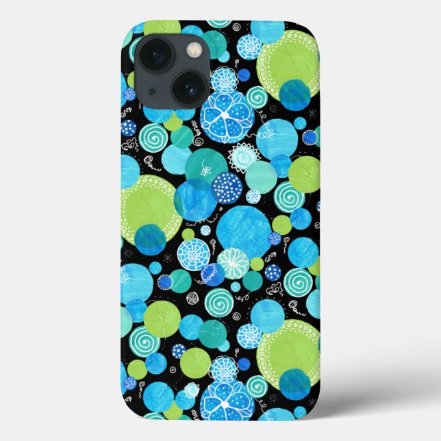 Quirky Turquoise Blue Neon Green Emerald Pattern (Verso)