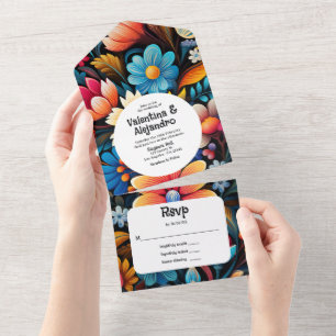Quirky Watercolor Floral Fiesta com RSVP de Rasura