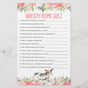 Quiz de Rima Infantil com Aguarela Floral de Vacas