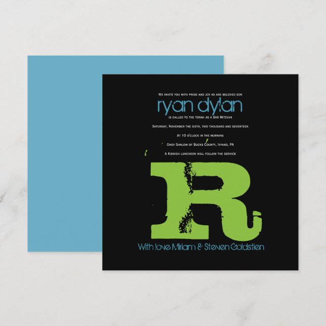 R Recolha Inicial Bar Mitzvah Convite (Frente/Verso)
