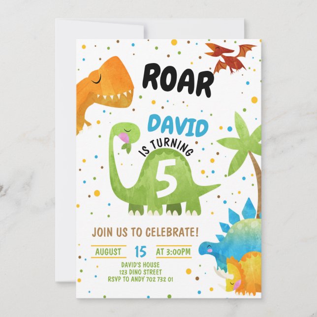 Raarar Dinossaur - Convites de Aniversário (Frente)