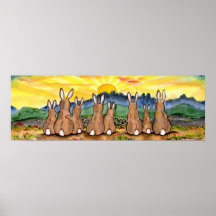 Rabbit Sunrise sobre Montanhas Sunny Yellow Poster