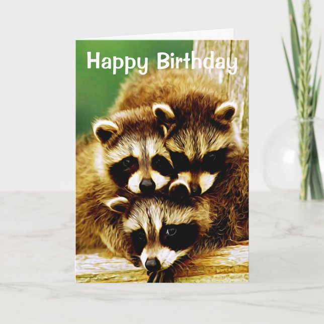 Raccoon Babies Feliz Aniversário Cartão de Saudaçã (Frente)