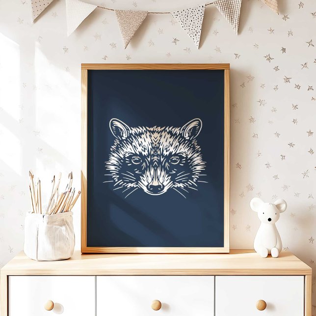 Raccoon | Forest Animal Raccoon Wall Impressão (Woodland Raccoon Nursery Wall Art Poster Print by TinkPrints. )